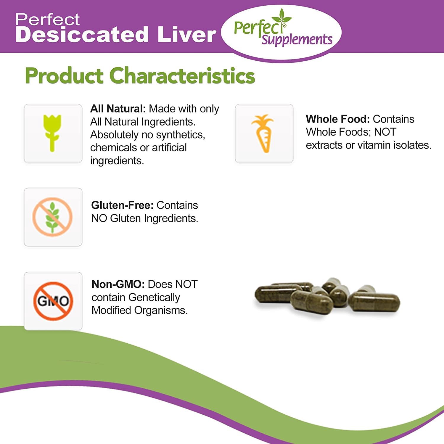 Perfect Supplements – Perfect Desiccated Liver – 120 Capsules - Undefatted Beef Liver – Natural Source of Protein, Iron, Vitamins A & B