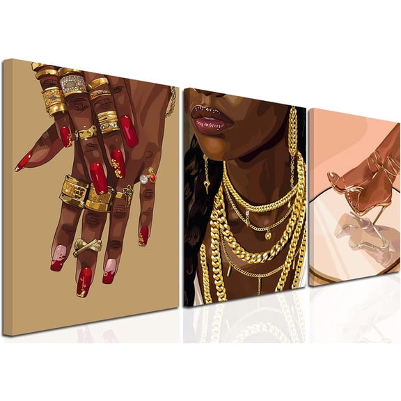 Trendy Leopard Wall Art Set of 3, Cheetah Wall Decor Aesthetic, Black Girl 8 Ball Poster Canvas Print Pictures Funky Lucky Artwork for Bedroom Living Room