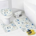 thumbnail image 4 of Blue Floral Pattern Print Shower Curtain Set 4PCs with Hooks Waterproof Bathroom Toilet Mat Lid Decor, 4 of 6