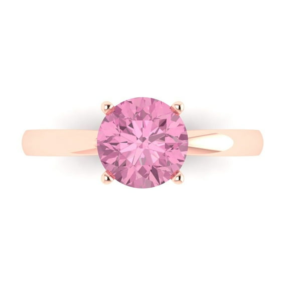 Solitaire Engagement Ring for Women - 1.5ct Simulated Pink Diamond in 14K Rose Gold Promise Ring