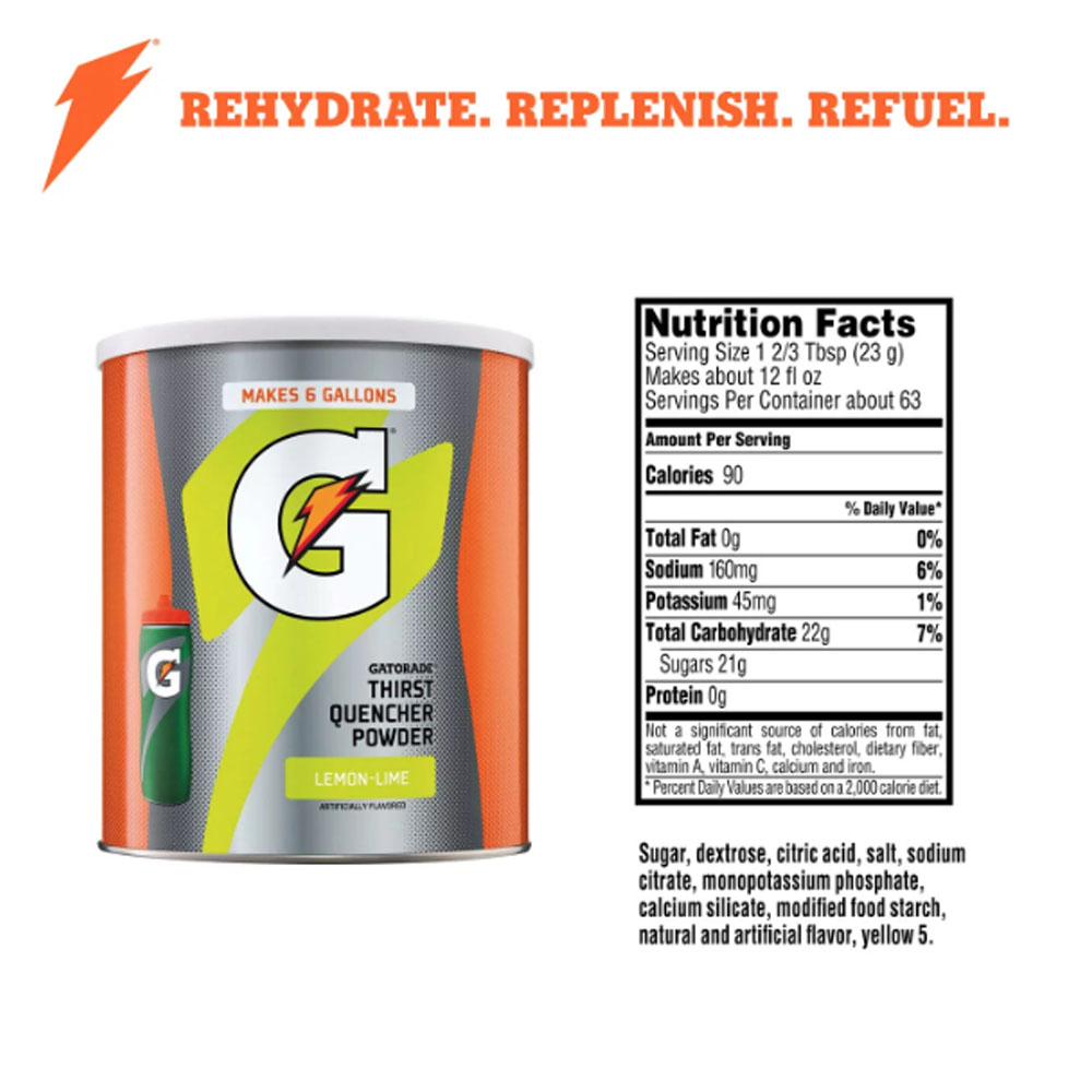Gatorade Thirst Quencher Lemon Lime Drink Mix Powder, 51 oz Canister With Spoon