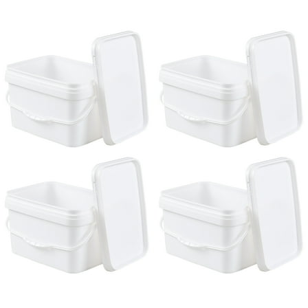 Tyminin 3 Gallon Rectangular Buckets Pails, 4 Pack Food Safe Buckets with Airtight Locking Lids, White