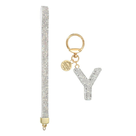 Initial Letter Keychain for Women, Rhinestone Alphabet Y Key Chain Sparkly Keychain Charm with Heart for Backpack Handbag Car Key Accessories Lanyard, White