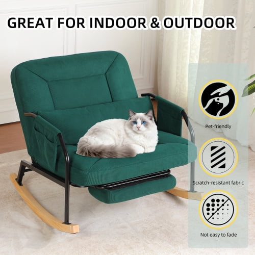 Oversized Corduroy Nursery Glider Rocker Recliner, Pull-Out Footrest, Adjustable Backrest, Green