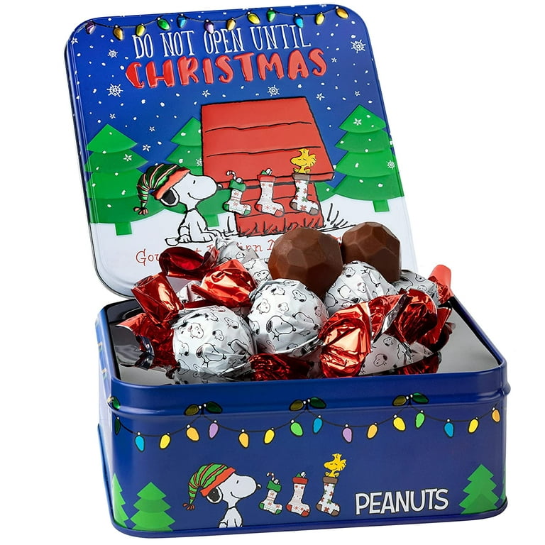 Peanuts Merry Christmas Chocolate Tin, Happy Holiday Candy Stocking  Stuffers Gift Box Charlie Brown Snoopy Gifts Gourmet Food Baskets Delivery,  Prime Basket for Families Kids Men Women Son Daughter 