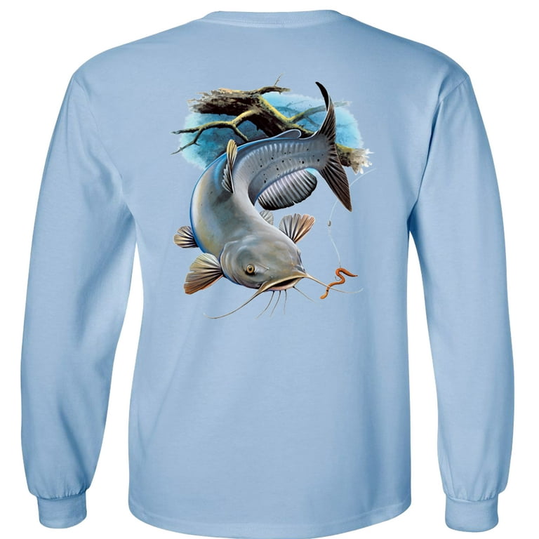 Fair Game Catfish Long Sleeve Shirt, River Blue Channel, Fishing Graphic  Tee-Light Blue-3x 