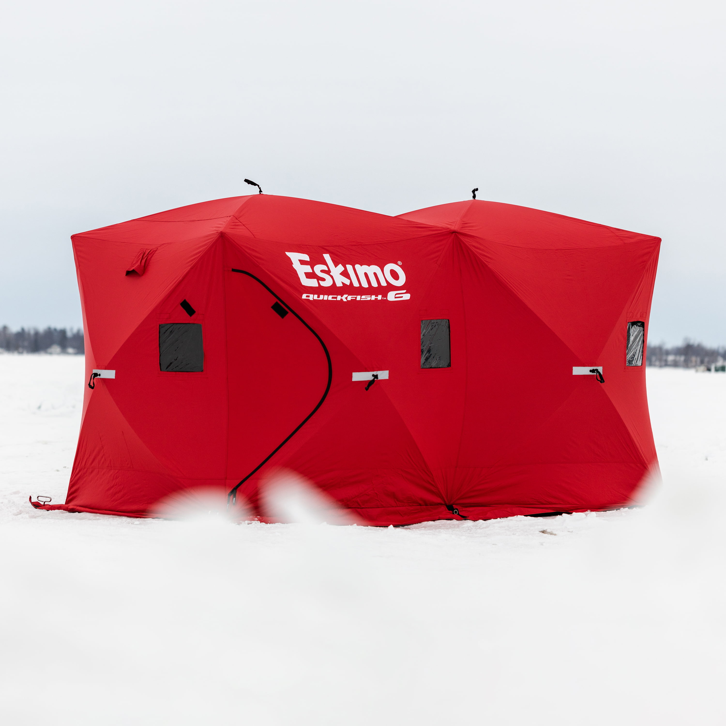 Eskimo 36150 QuickFish™ 6I Insulated Pop-Up Hub-Style Ice Fishing Shelter,  68 Square Feet of Fishable Area, 6 Person Shelter, Red/Black