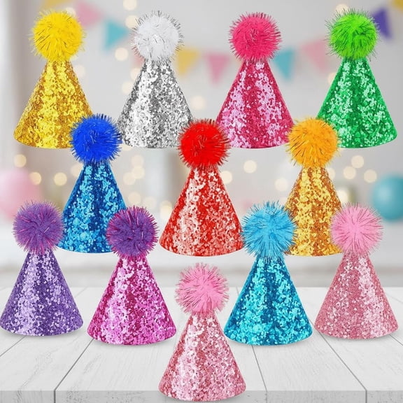 Glitter Mini Birthday Party Hats Multicolor Paper Cone Hats for Party Holiday Decoration Supplies