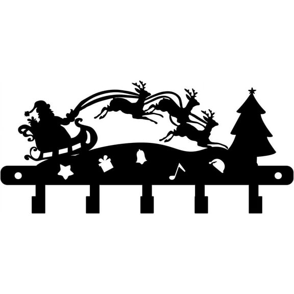 1pc Christmas Black Iron Wall Mounted Hooks Santa Claus and Elk Pattern Metal Key Holder with 5 Hooks for Bag Clothes Key Hanging Small Wall Shelf Holder Wall Decorative 6"x13" Black DIY