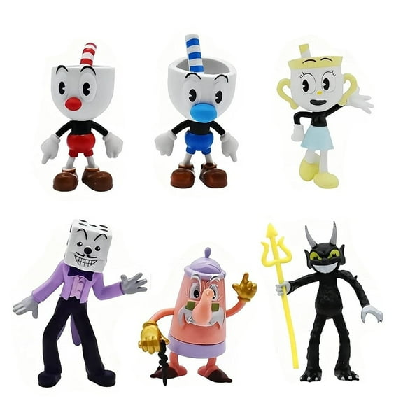 6 PCS Set Cuphead Mughead Devil Boss King Dice Ms Chalice Action Figures, Each Figure is about 4" Tall