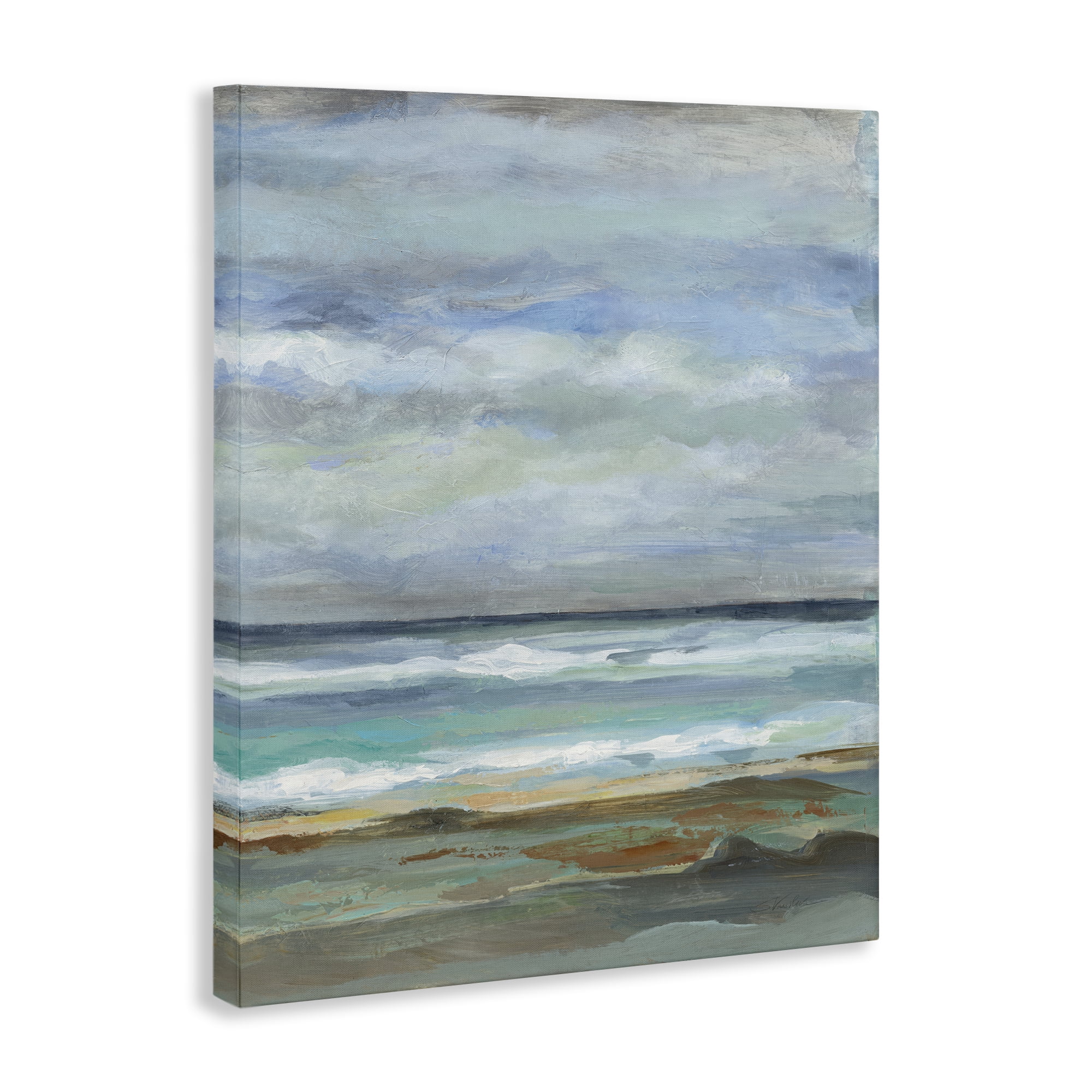 Stupell Industries Traditional Cloudy Seashore Nautical & Beach Painting Wrapped Canvas Art Print Wall Art, 16 x 20