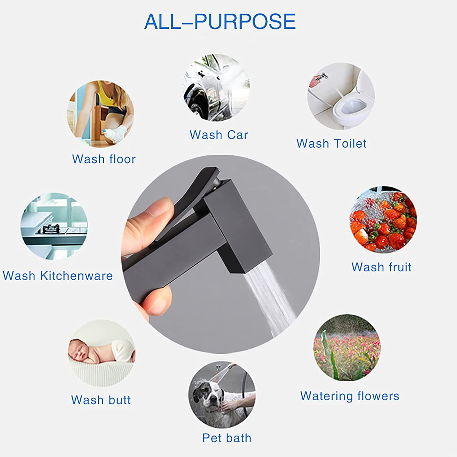 Handheld Bidet Sprayer for Toilet, Black Baby Cloth Diaper Washer Set Brass Bathroom Sprayer Kit Wall Mounted Single Handle Multifunctional Bathroom Bidet Faucet with Anti Leaking Hose
