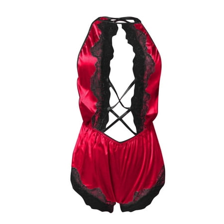 

Sngxgn Women One Piece Lingerie Lace Baby Dolls Teddy Sleepwear Plus Size Lingerie For Women Fasion Naughty Red XL