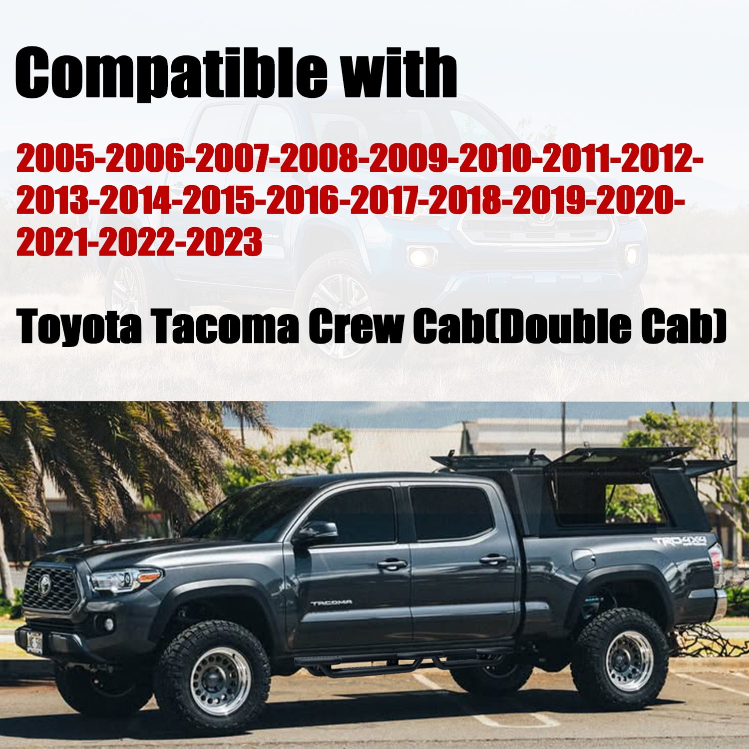Vijay Running Boards Compatible with 2005-2023 Toyota Tacoma Double/Crew Cab 4-Door Bolt-on Side Steps Rails Steel Nerf Bars