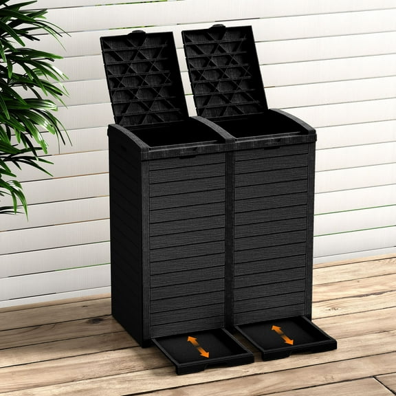 Mondawe 62 GAL Outdoor Resin Trash Bins with Dual Compartment,Lid and Drip Tray