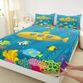 thumbnail image 3 of Feelyou Yellow Marine Vehicle Queen Sheet Sets, Ocean Fish Flat Sheet, Cartoon Sealife Queen Fitted Sheet, Ultra Soft Room Decorative, 4-Piece, 3 of 7