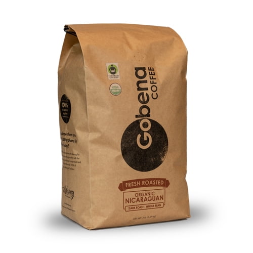 5lb Fair Trade Organic Nicaraguan Whole Bean Dark Roast Coffee, 100% Arabica Specialty Coffee, 80 ounces, 5 pounds, Bulk Coffee