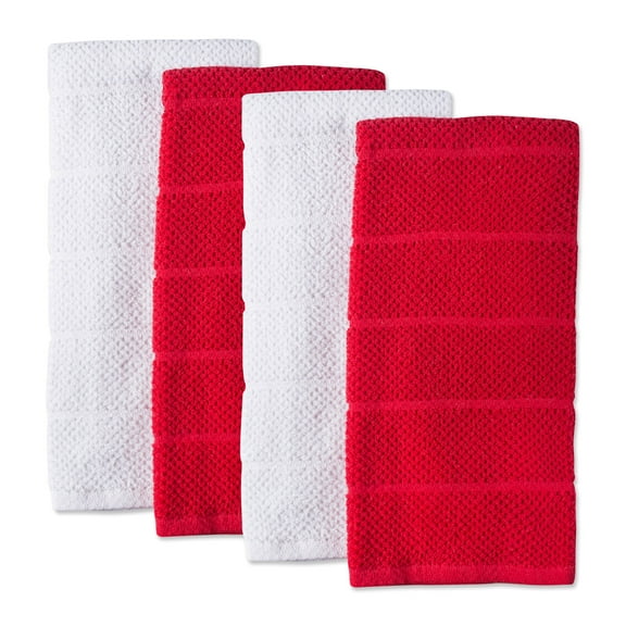 DII Modern Cotton Assorted Basic Chef Terry Dishtowels in Barn Red (Set of 4)