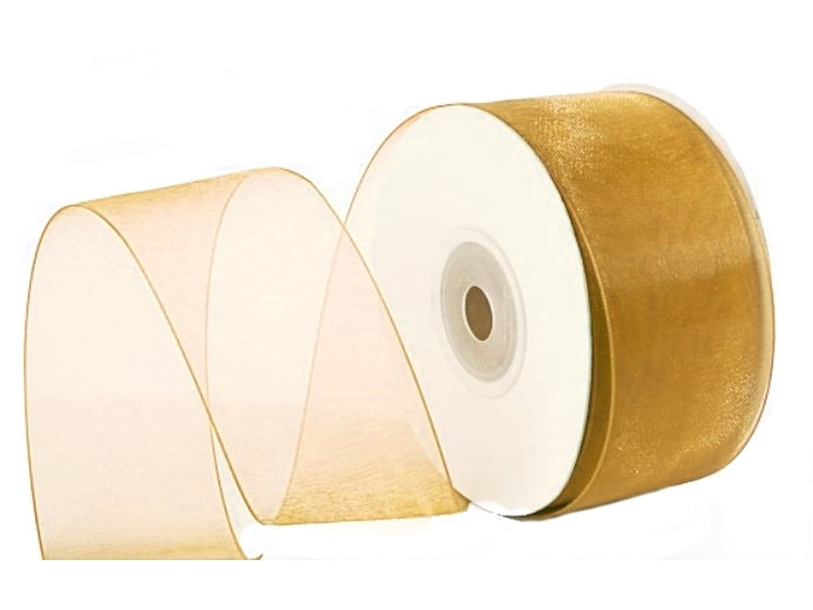 2-3/4" Plain Sheer Organza Nylon Ribbon 25 Yards Gold