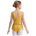 thumbnail image 2 of TiaoBug Kids Girls Shiny Sequin Modern Jazz Latin Dance Dress Tassel Sleeveless Gymnastics Leotard Fringe Skirt Yellow 8, 2 of 5