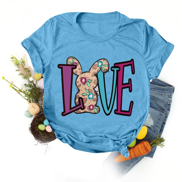 EGNMCR Easter T-Shirts à Imprimé pour Femmes T-Shirts Graphiques T-Shirts pour Femmes T-shirt Décontracté Ample à Col Rond à Manches Courtes Blouse à Imprimé de Lettres T-shirt T-shirt pour Femmes