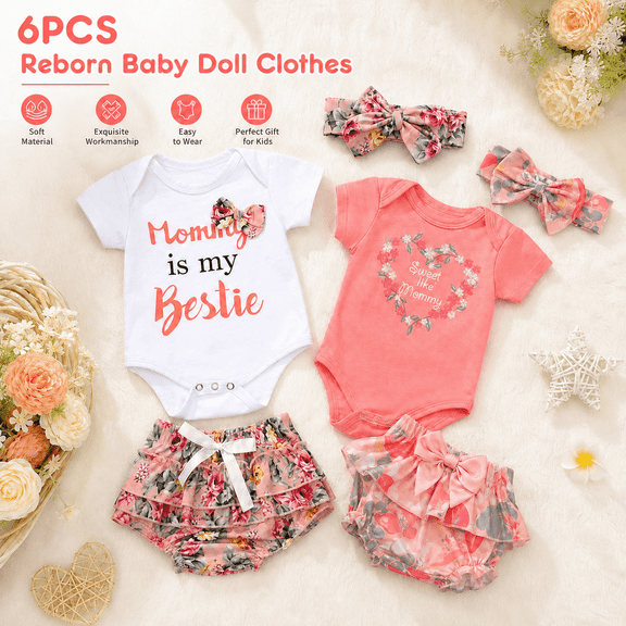 2Set Reborn Baby Dolls Clothes 17-20 inch Newborn Baby Doll Clothing Girl Accessories 6 Pieces Set