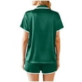 thumbnail image 5 of BLTIBY Women Pajamas Set Button Down Sleepwear Solid Colour Short Sleeve Nightwear with Shorts Soft Pjs Set Fashion Comfortable Homewear with Pockets Green L, 5 of 8