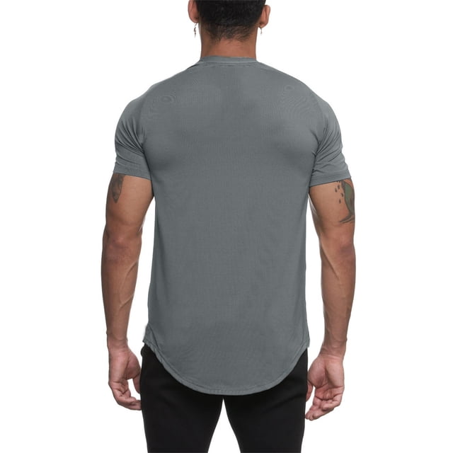 Haut d'Été pour Hommes Couleur Unie Ajusté Manches Courtes Col Rond Longueur Longue