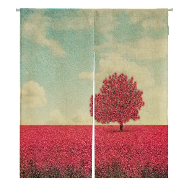 ABPHQTO Hermoso árbol en un bonito campo japonés Noren cortina puerta ventana tratamiento cortinas 105x120 cm