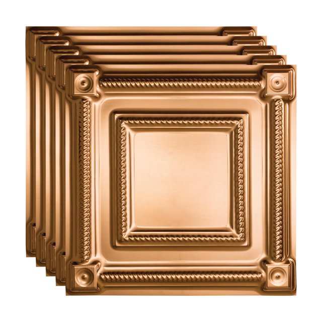 FASÄDE Coffer Decorative Vinyl 2ft x 2ft Lay in Ceiling Panel in Polished Copper(5 Pack)