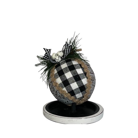 Classic Christmas Elegance: 3-Inch Buffalo Checked Ornament Ball in Black/White/Natural-(127071)
