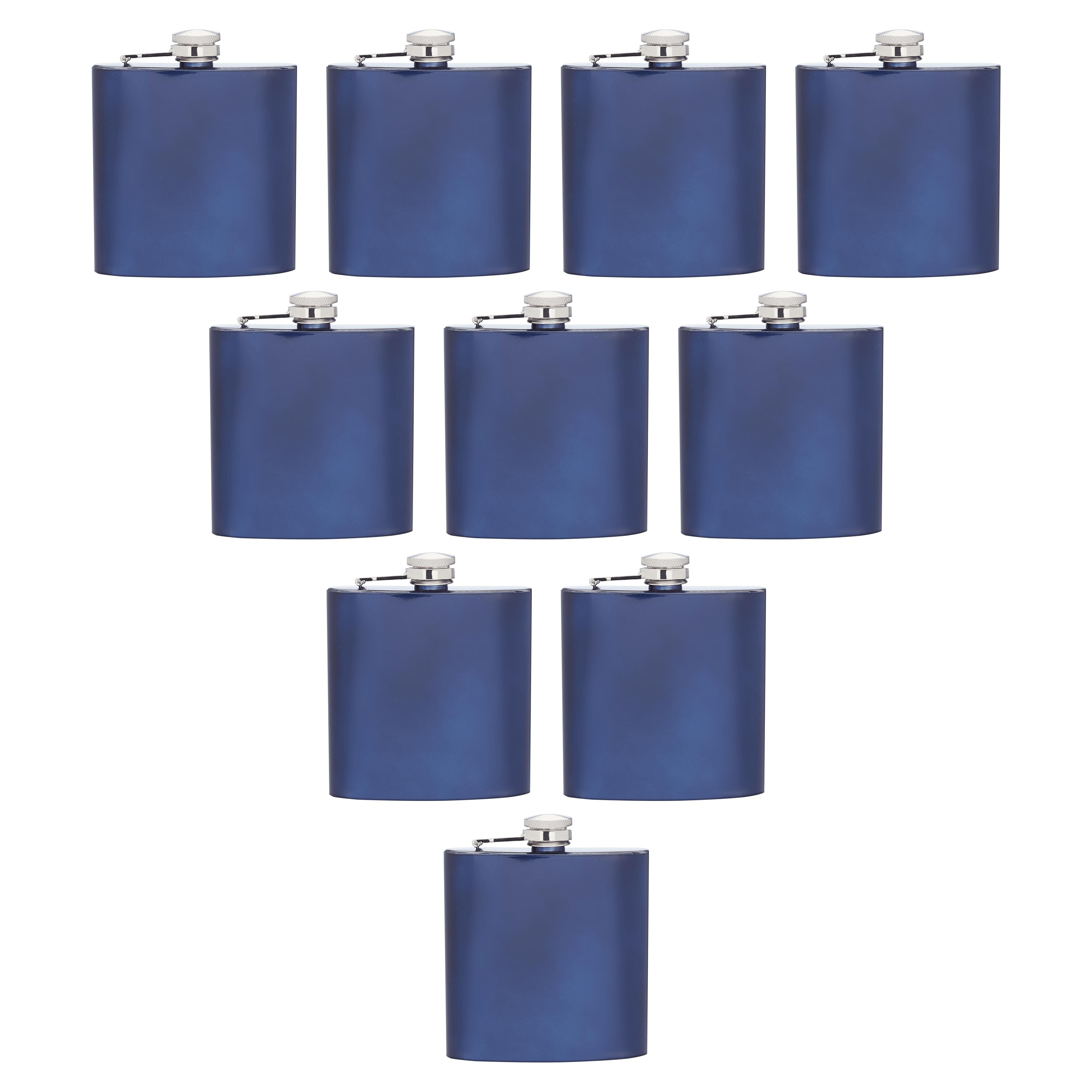 Murano Stainless Steel Hip Flasks 6 oz. Set of 10, Bulk Pack Screw on