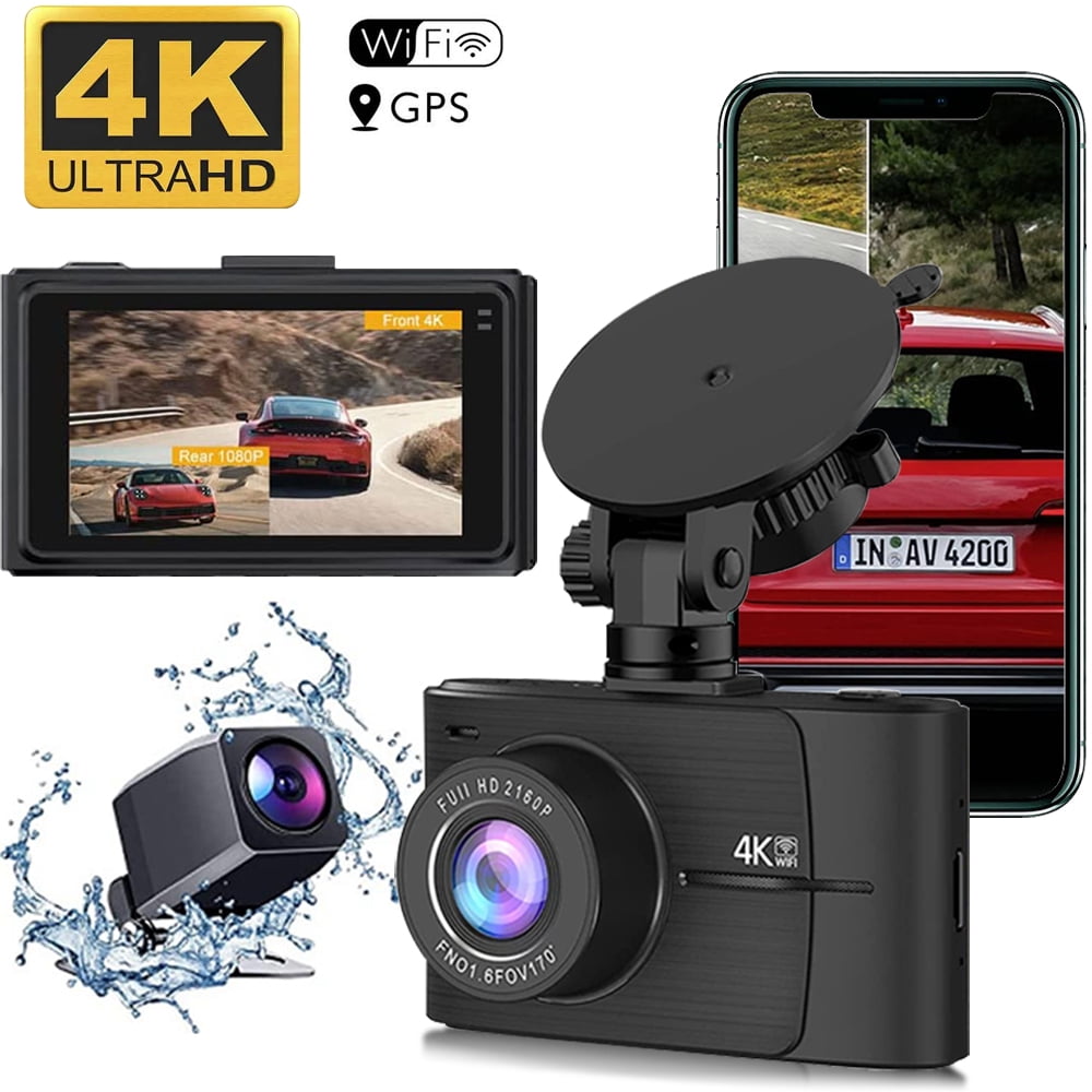 tromme Selskab stave 4K Dash Cam Front and Rear, UHD 1080P Dual Car Dashboard Camera Recorder  with Wifi, GPS, WDR Night Vision, Sony Sensor, G-Sensor,170° Wide Angle, 3"  IPS Screen, Support 256GB Max - Walmart.com