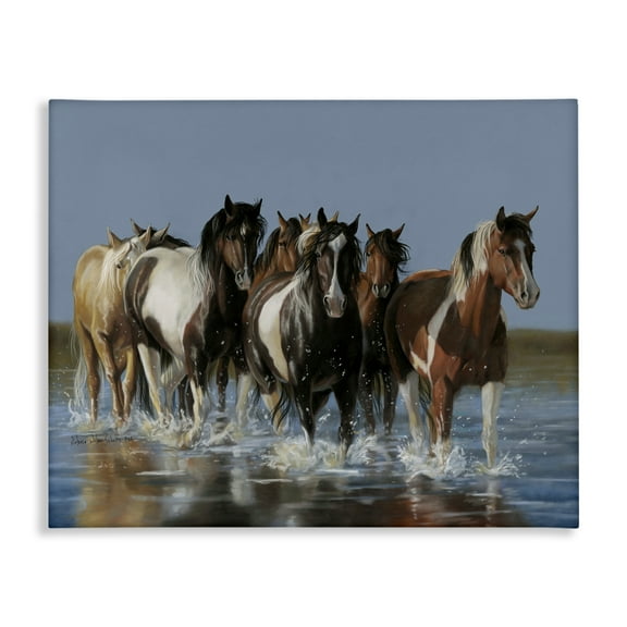 Stupell Industries Horses Running Through River Animals & Insects Painting Gallery Wrapped Canvas Art Print Wall Art, 20 x 16