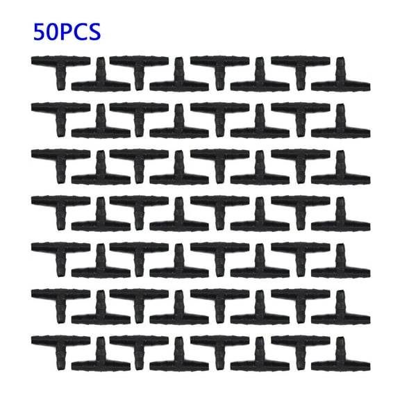 50 Pack Plastic Tee Joint Hose Connectors for 4/7mm Tubes, Drip Irrigation System Fittings, Garden Watering Equipment, Lawn Sprinkler Accessories, Plant Watering Tools, Black