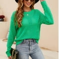 thumbnail image 6 of Womens Knitting Tops Pullover Eyelet Hole Long Sleeve Crew Neck Sweaters Loose Fitting Solid Knitwear, 6 of 7