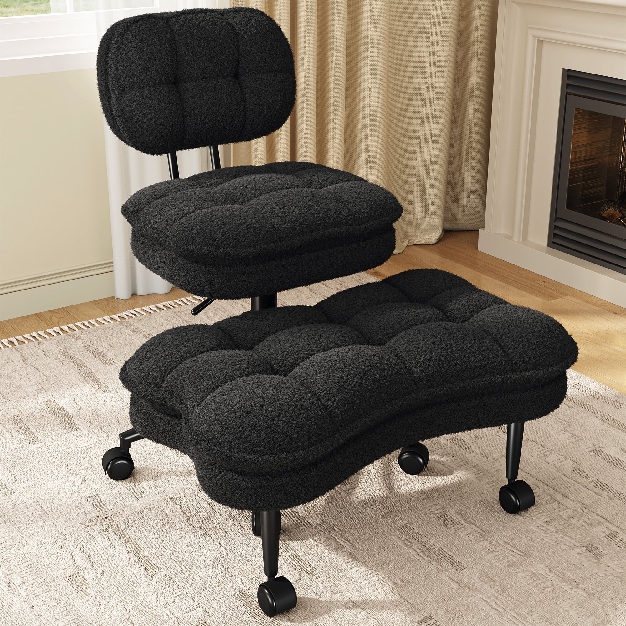 Romorgniz Ergonomic Cross Legged Office Chair 360° Swivel Meditation Chair with Wheels, Kneeling Desk Chair with Height Adjustable Seat, Black