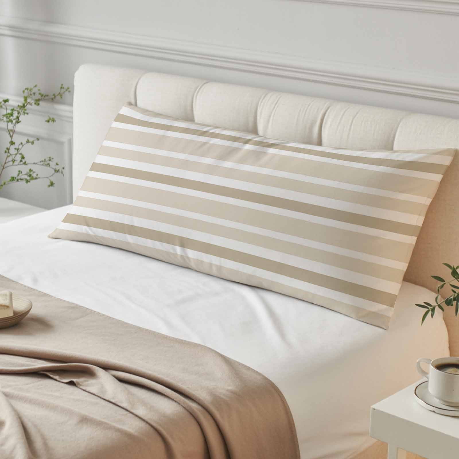 Beige Brown Striped Body Pillow Covers, Modern White Abstract Art Soft Breathable Throw Pillow Cases with Invisible Zipper, Decorative Pillowcase Pillows Protectors for Sofa Bed Couchair 20"x54"