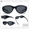 thumbnail image 2 of Oval Geometric Dimensional Diamond Cut Bevel Plastic Sport Sunglasses All Black, 2 of 8
