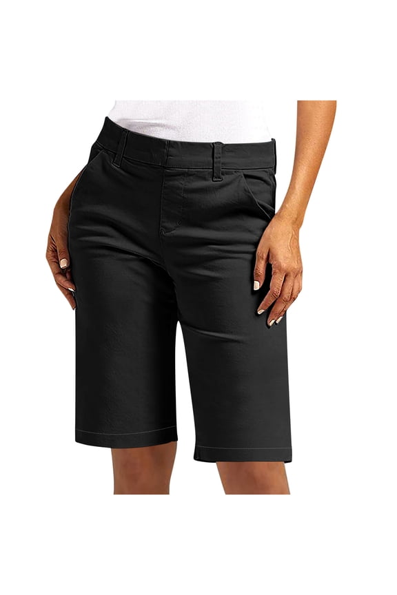 Womens Shorts Stretch Twill Shorts Plus Size Thin Waist Pull On Regular Hiking Shorts Summer Casual With Pockets