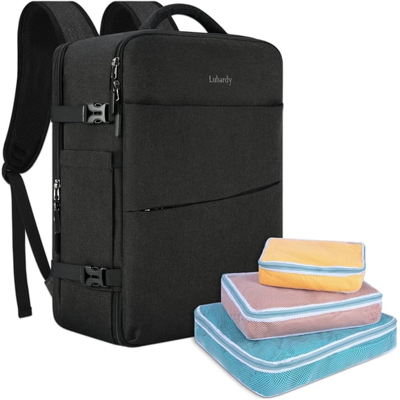 Mochila de viaje Lubardy 40L impermeable para portátil de 17 pulgadas, negra