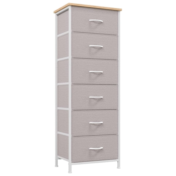 Tall Dresser for Bedroom with 6 Drawers, Storage Organizer Chest of Drawers with Removable Fabric Bins for Closet Bedside Living Room Laundry Entryway Hallway, Grey