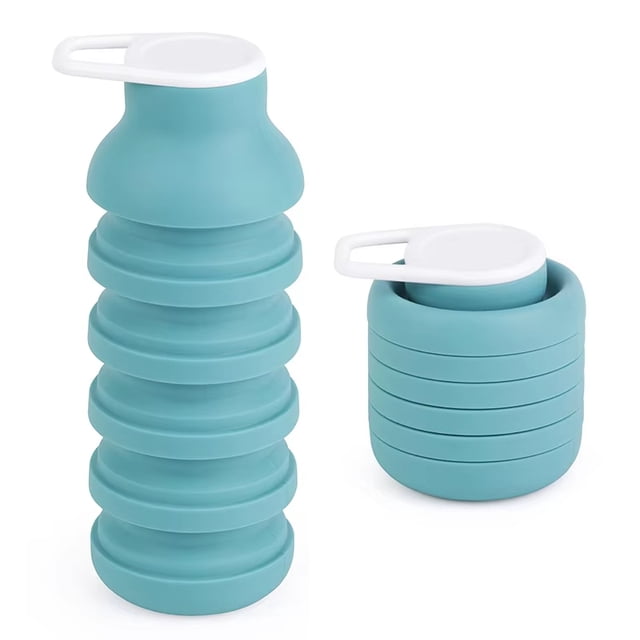 Botella de Agua Plegable Verde 600ml, Silicona Resistente de -40°C a 200°C, con Mosquetón, Ideal para Senderismo y Outdoor, 151g