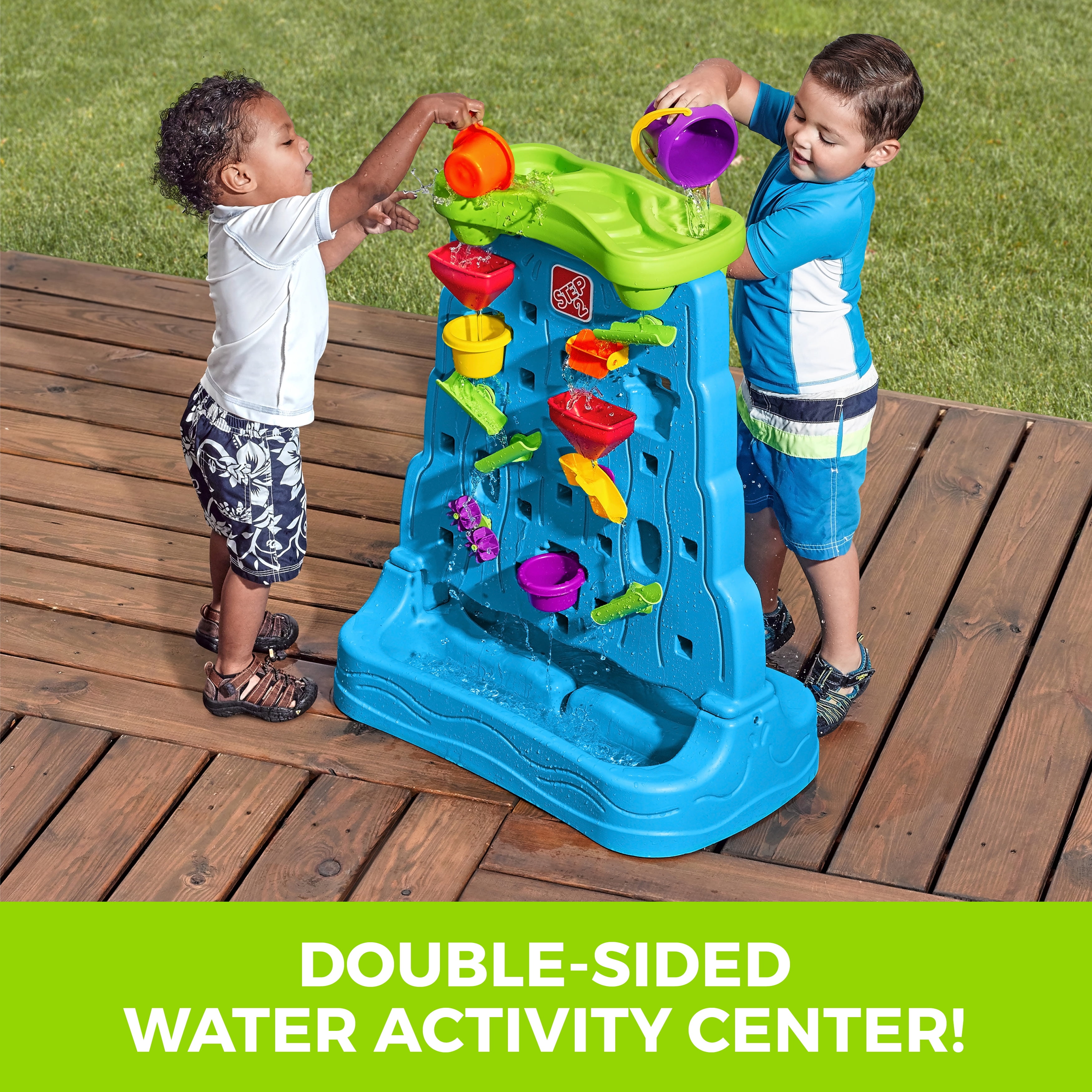 Step2 Waterfall Discovery Wall Blue Plastic Water Table for Toddlers with 13-piece Playset