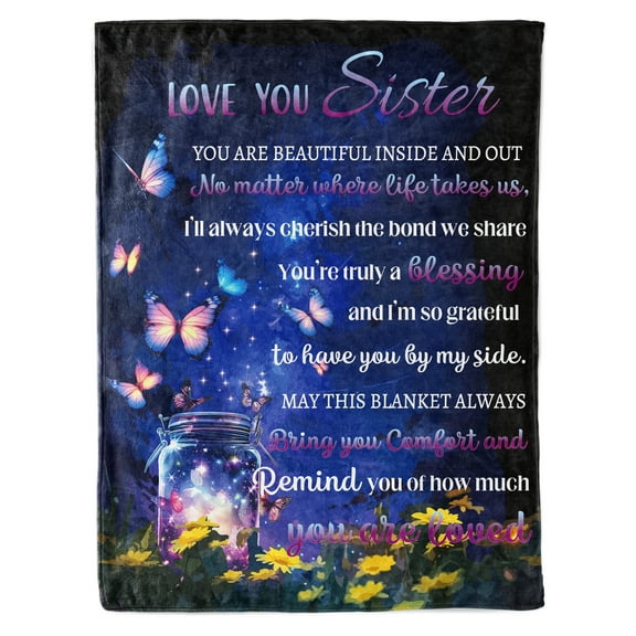 KAAYEE Sister Birthday Gifts from Sister,Best Friend Birthday Gift for Women,Bestie Gifts for Women,Big Sister Gift from Little Sister Blanket 60” x 50”,Soul Sister Gifts for Girls,Blue