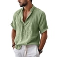 thumbnail image 2 of Men's Linen Shirts Summer Short Sleeve Button Down Collar Beach Boho Tops Casual Breathable Henley Shirts Plus Size, 2 of 8