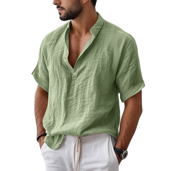 CCRFTGI Henley Shirts for Men Big and Tall Short Sleeve Button Down Collar Tops Summer Lightweight Beach Boho Mens T-Shirts Light Green 5XL