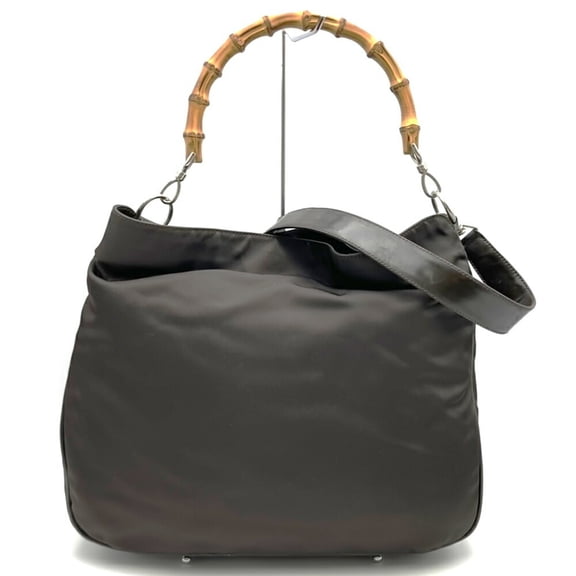 Pre-Owned GUCCI 001 1705 Bamboo Shoulder Bag, Nylon and Leather, Brown, Women's, Old