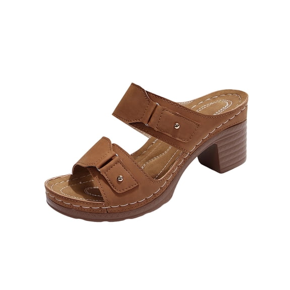 Lenago Women Sandals Casual Comfortable Plus Size Solid Color Round Toe Open Toe Heel High-Heeled Sandals 36