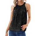 thumbnail image 2 of Camisola Lentejuelas Señoras Halter Tops Color sólido Chaleco de verano Estilo retro Ropa diaria (Negro XL) Cgtredaw Para estrenar, 2 of 5